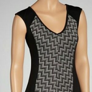 Peperdoll Black & lvory Zigzag Panel Cap-Sleeve